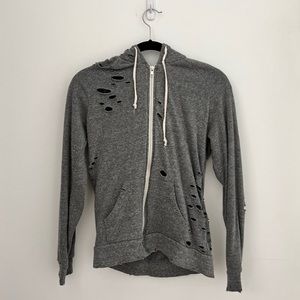 Alternative Apparel Distressed Hole Grey Zip Up Hoodie